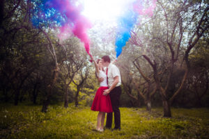 sad, stromy, pár, farby, svadba, trash the dress, smoke